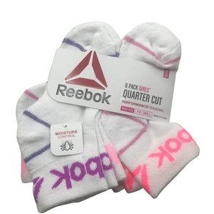 6 Pack Reebok Girl's Quarter Cut Socks White Size Small Shoe 4-8 New